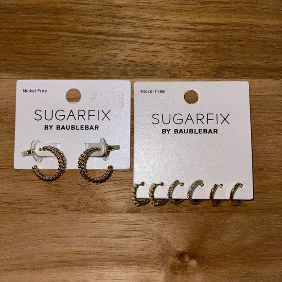 Sugarfix By Baublebar 4 Pair NEW Gold Tone Earrings Pearls Rhinestones Hoops - Picture 13 of 13